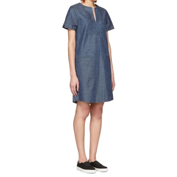 A.P.C. Indigo Cotton Italian Chambray Denim Tie-Front Jess Dress sz 34/XS Womens - Picture 15 of 16
